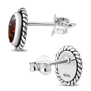 Medium Oval Baltic Amber Stud Silver Earrings, e335